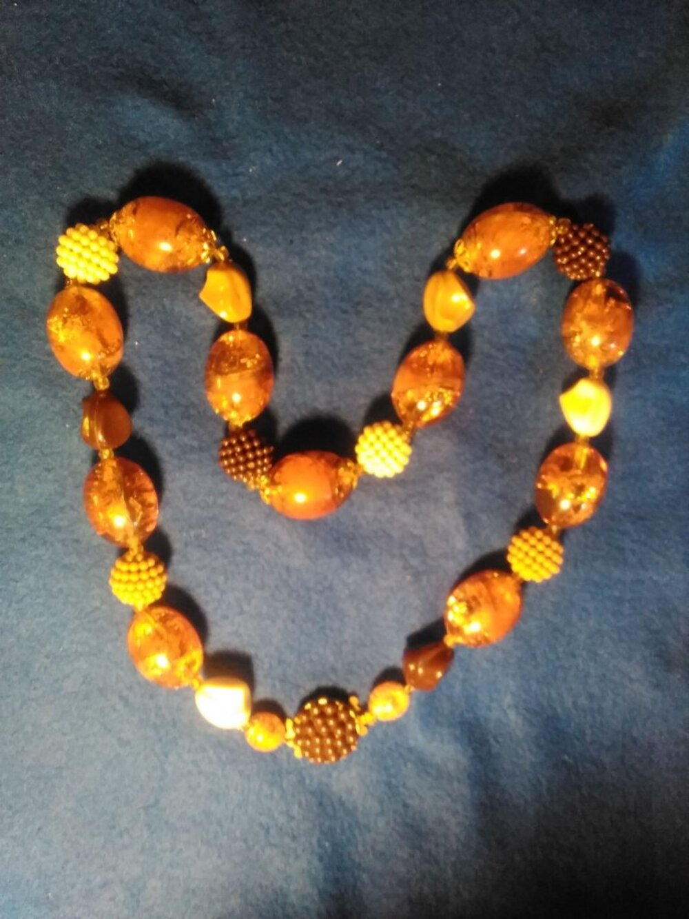Vintage 21 Inch Amber Brown White Colored Beaded West German Necklace #CJ3